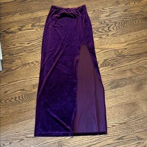 Hot Gal Velvet Maxi Skirt in Deep Purple with Side Slit